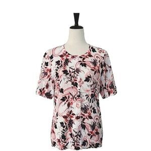 Christopher & Banks Coral Floral Patterned Elbow Sleeve Button Down Cardigan S
